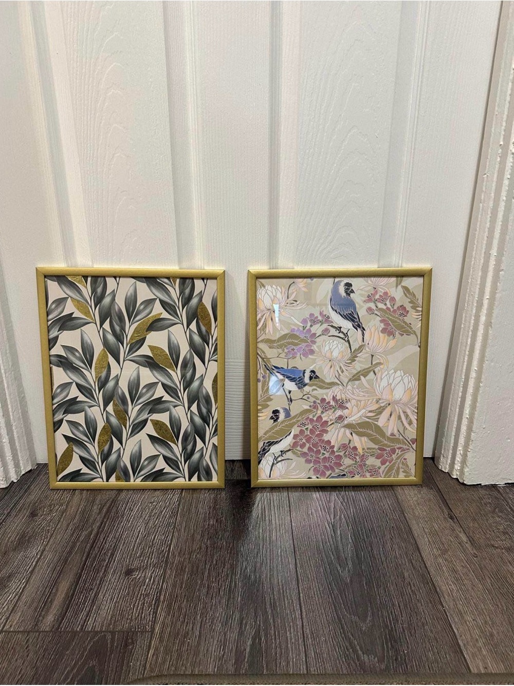 Set of 2 Gold Framed Botanical & Bird Wall Art 14.8” x 11.8”